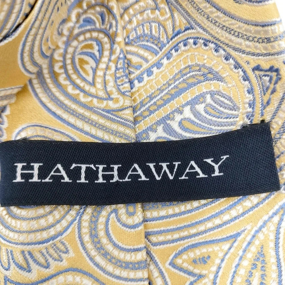 Hathaway Men’s Silk Necktie Tie Yellow Blue Paisley 3.5" x 56" GCU - Picture 6 of 9